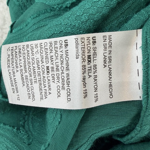 Chicos Shirt Womens 6 Green Textured Sheer Short Sleeve Button Front Blouse - Picture 7 of 8